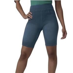 HUE Game Changing High Rise Bermuda Shorts Leggings Size S Dark Wash Blue NWT